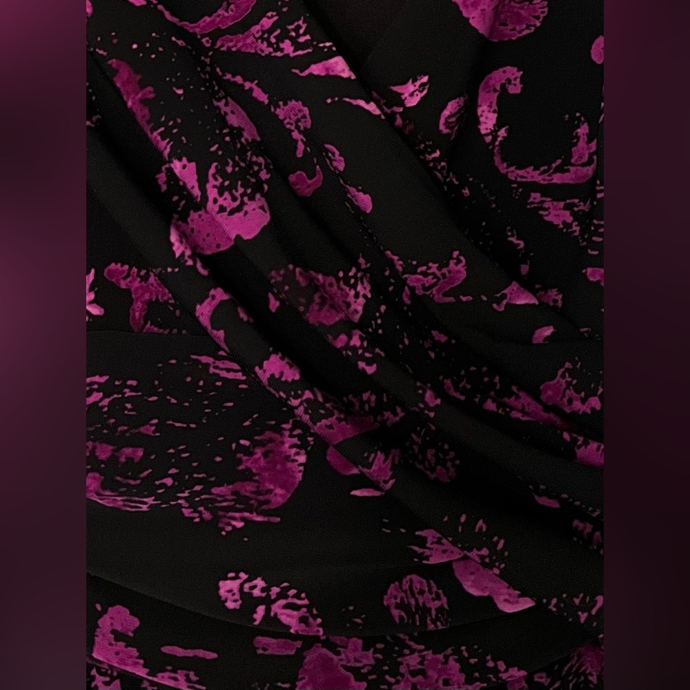 Chaps black and purple sleeveless comfortable crossover midi dress ruched waist - Picture 6 of 9